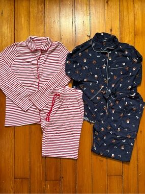 gap and uniqlo pajama sets red white stripe blue floral small medium